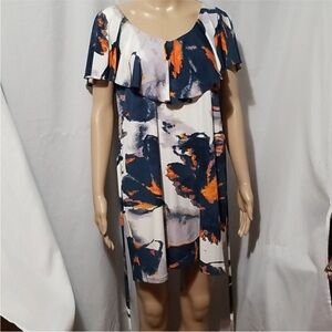 Ali Ro abstract Floral Print Ruffle Dress